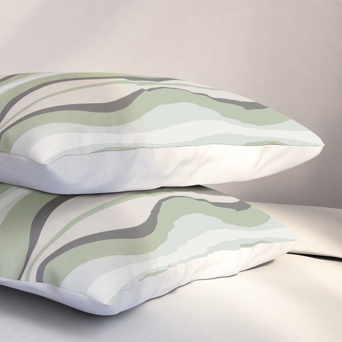 Hourglass Abstract Mid Century Modern Pattern in Sage Green, Gray, and Cream Beige Pillow Sham Gallery Image 3