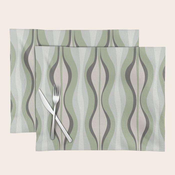 Hourglass Abstract Mid Century Modern Pattern in Sage Green, Gray, and Cream Beige Placemat Gallery Image 1