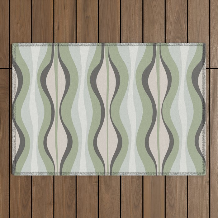 Hourglass Abstract Mid Century Modern Pattern in Sage Green, Gray, and Cream Beige Outdoor Rug Gallery Image 1