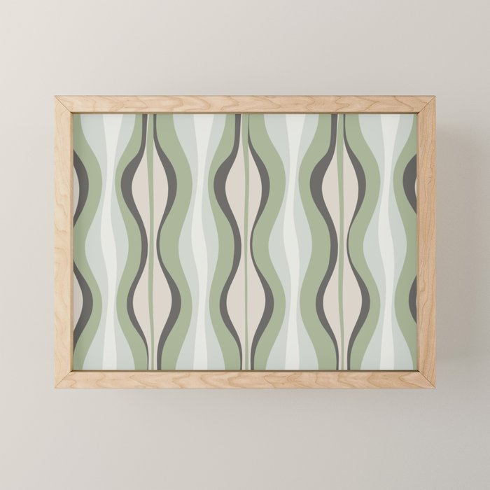 Hourglass Abstract Mid Century Modern Pattern in Sage Green, Gray, and Cream Beige Mini Art Print Gallery Image 1