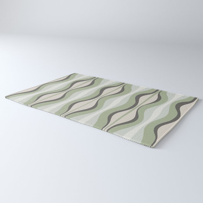 Hourglass Abstract Mid Century Modern Pattern in Sage Green, Gray, and Cream Beige Rug Gallery Image 3