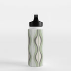 Hourglass Abstract Mid Century Modern Pattern in Sage Green, Gray, and Cream Beige Water Bottle Gallery Image 3