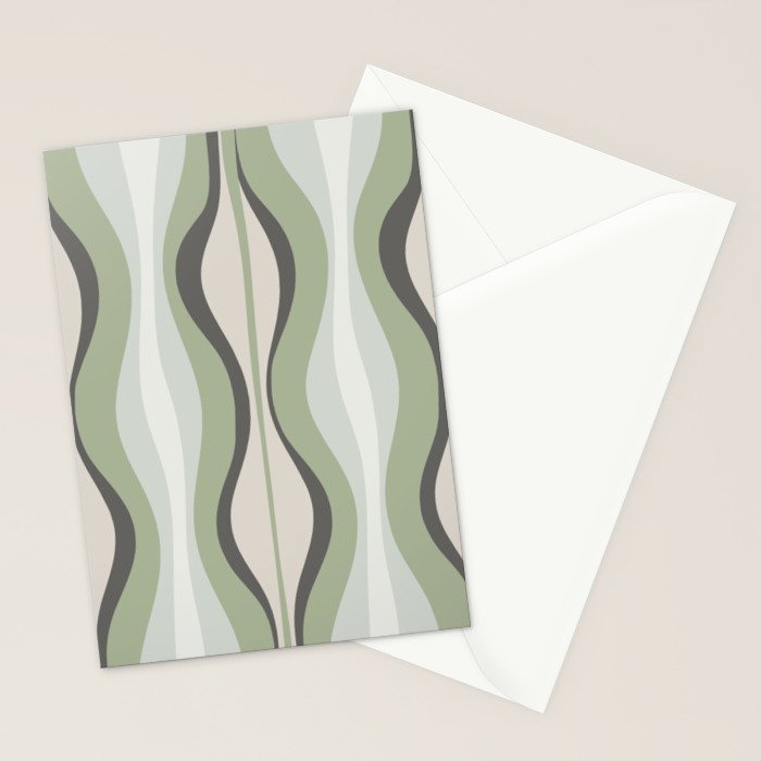 Hourglass Abstract Mid Century Modern Pattern in Sage Green, Gray, and Cream Beige Stationery Card Gallery Image 2