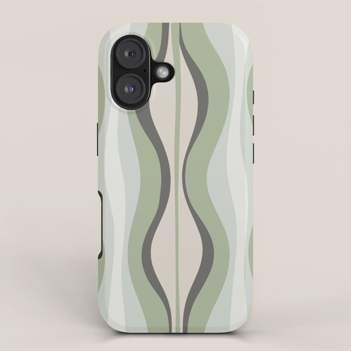 Hourglass Abstract Mid Century Modern Pattern in Sage Green, Gray, and Cream Beige iPhone Case Gallery Image 1
