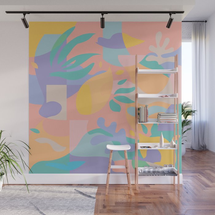 Lemons in Amalfi / Abstract shapes, Pink, Turquoise, Yellow, Lavender Wall Mural Gallery Image 1