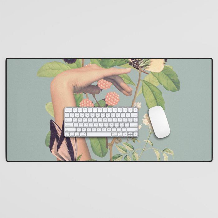 Minimal Collage/ Hand, Plants and Butterflies 4 Desk Mat Gallery Image 1