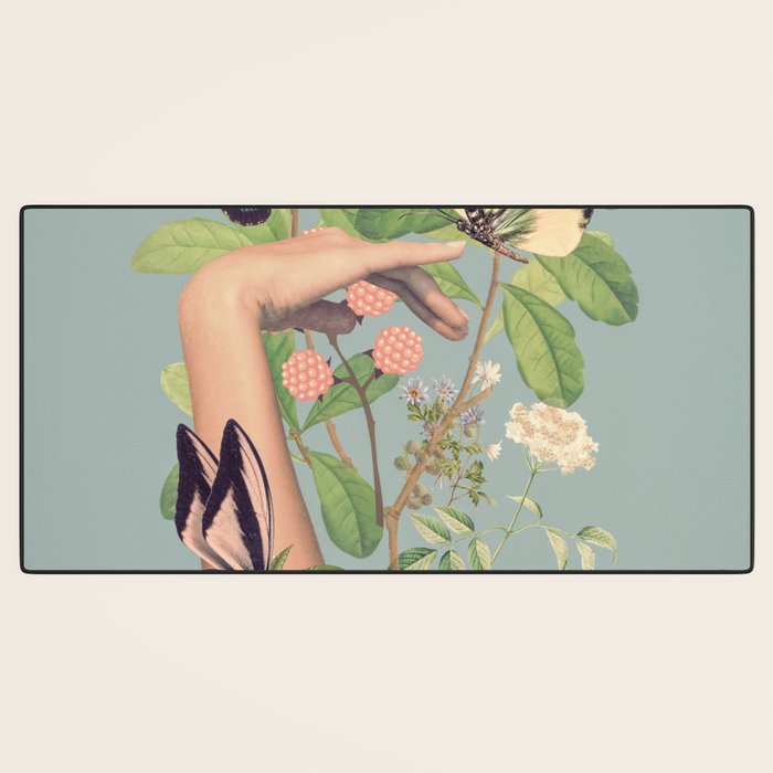 Minimal Collage/ Hand, Plants and Butterflies 4 Desk Mat Gallery Image 3