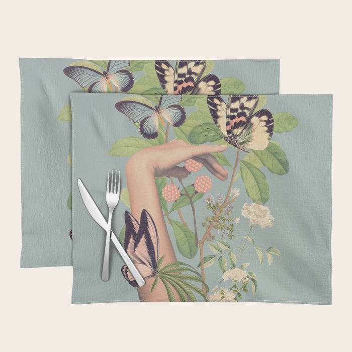 Minimal Collage/ Hand, Plants and Butterflies 4 Placemat Gallery Image 1