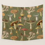 Forest Mushroom Goblincore Aesthetic Pattern - Lichen Green  Wall Tapestry Gallery Image 4