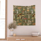 Forest Mushroom Goblincore Aesthetic Pattern - Lichen Green  Wall Tapestry Gallery Image 2