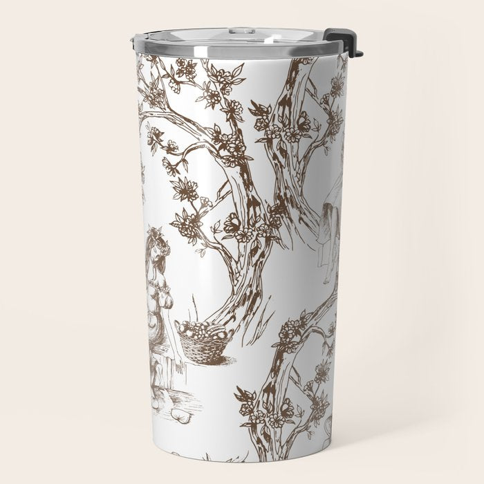 Toile de Jouy Contemporary French Boho Dark Brown & White Travel Mug Gallery Image 2