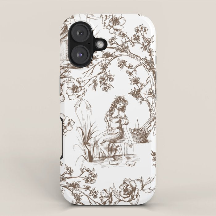 Toile de Jouy Contemporary French Boho Dark Brown & White iPhone Case Gallery Image 1