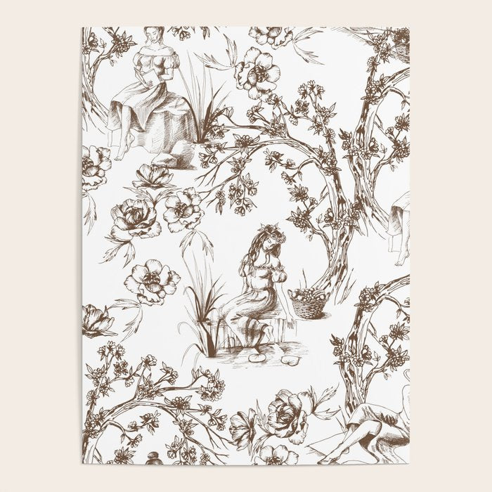 Toile de Jouy Contemporary French Boho Dark Brown & White Poster Gallery Image 4