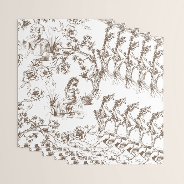 Toile de Jouy Contemporary French Boho Dark Brown & White Wrapping Paper Gallery Image 3