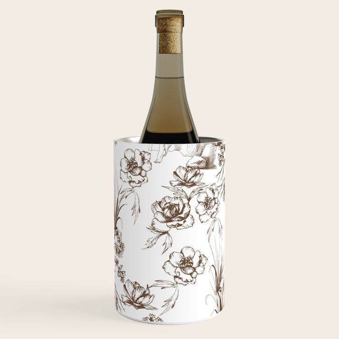 Toile de Jouy Contemporary French Boho Dark Brown & White Wine Chiller Gallery Image 2