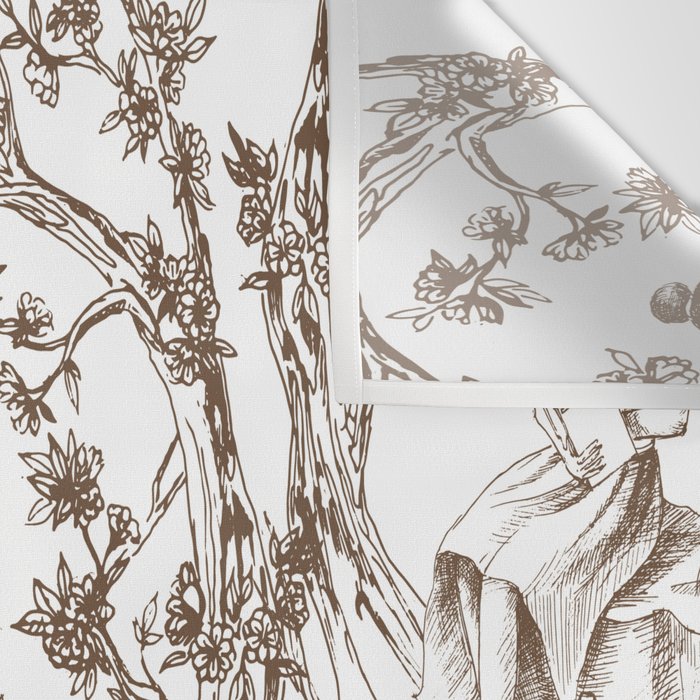 Toile de Jouy Contemporary French Boho Dark Brown & White Wall Tapestry Gallery Image 3