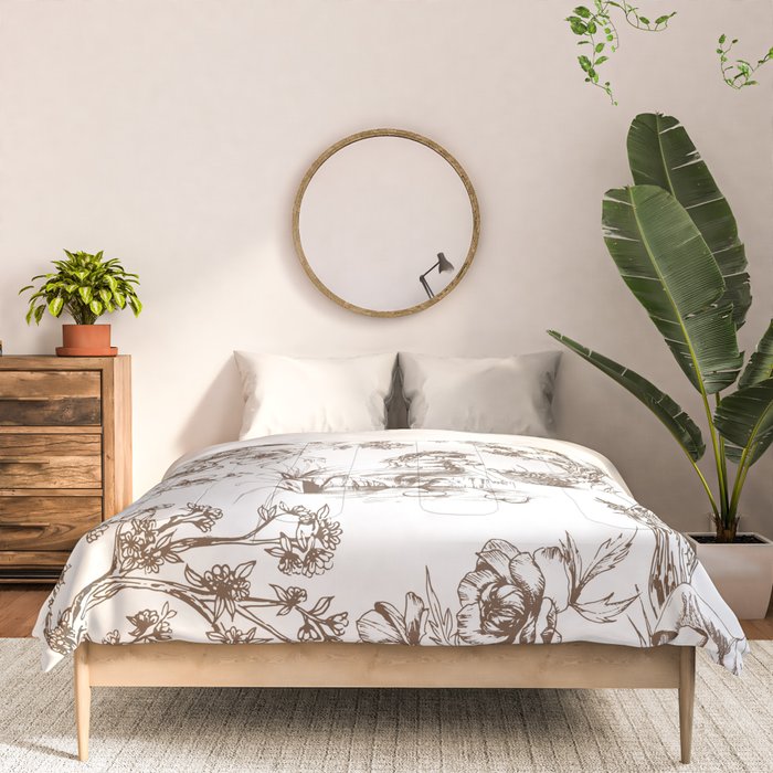 Toile de Jouy Contemporary French Boho Dark Brown & White Comforter Gallery Image 3