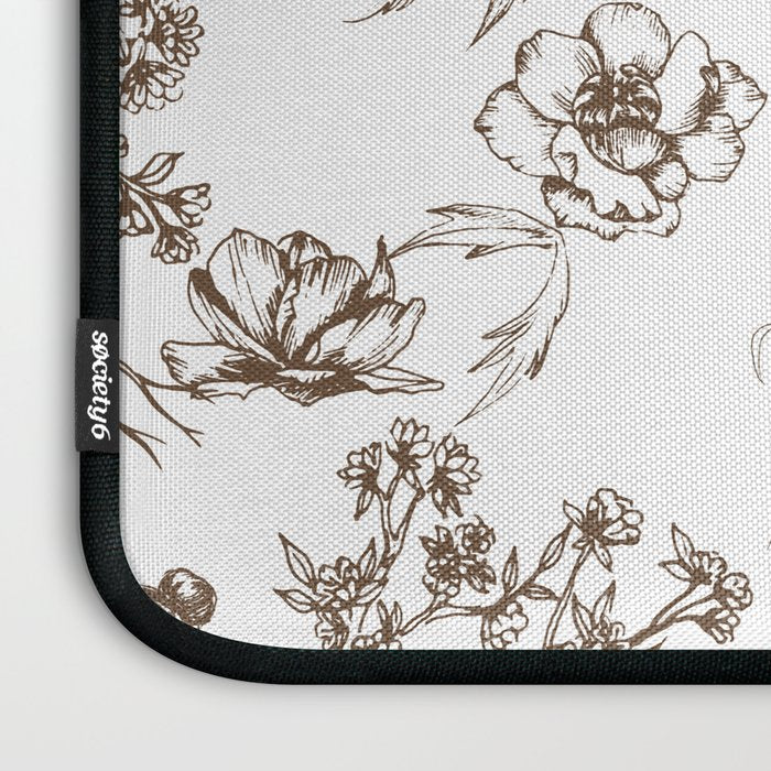 Toile de Jouy Contemporary French Boho Dark Brown & White Laptop Sleeve Gallery Image 3