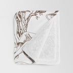 Toile de Jouy Contemporary French Boho Dark Brown & White Throw Blanket Gallery Image 3