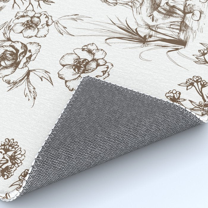 Toile de Jouy Contemporary French Boho Dark Brown & White Rug Gallery Image 4