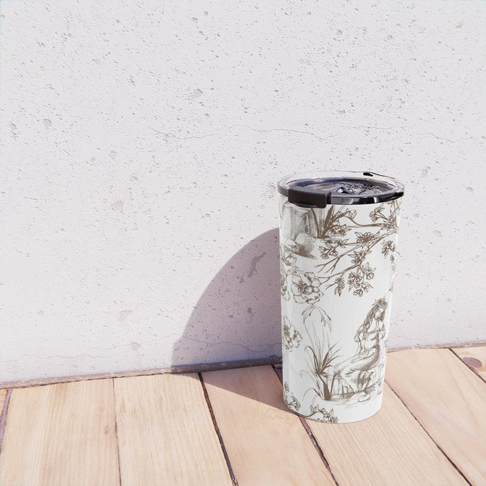 Toile de Jouy Contemporary French Boho Dark Brown & White Travel Mug Gallery Image 4