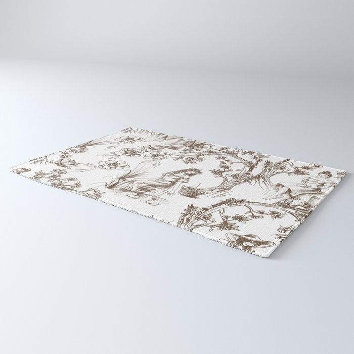 Toile de Jouy Contemporary French Boho Dark Brown & White Rug Gallery Image 3