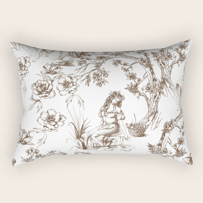 Toile de Jouy Contemporary French Boho Dark Brown & White Rectangular Pillow Gallery Image 2