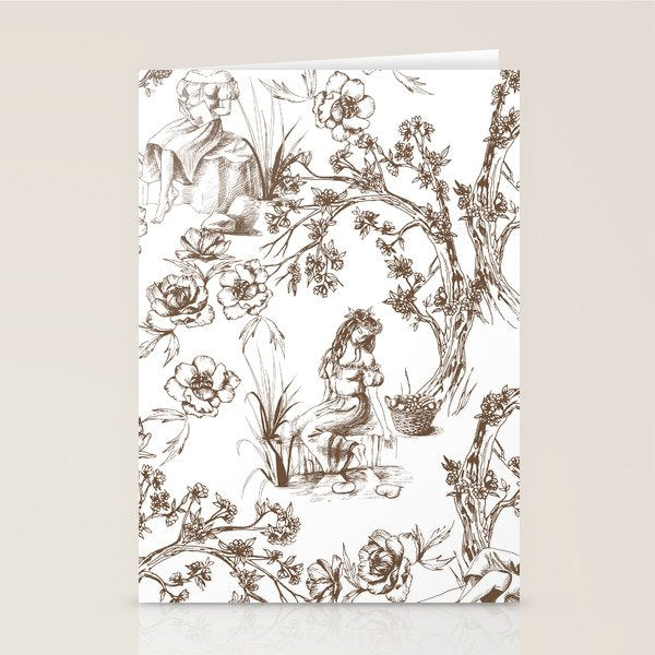 Toile de Jouy Contemporary French Boho Dark Brown & White Stationery Card Gallery Image 2
