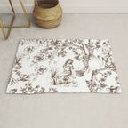 Toile de Jouy Contemporary French Boho Dark Brown & White Rug Gallery Image 1