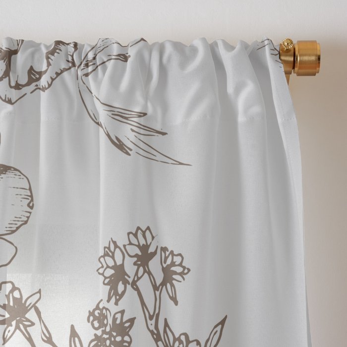 Toile de Jouy Contemporary French Boho Dark Brown & White Window Curtain Gallery Image 3