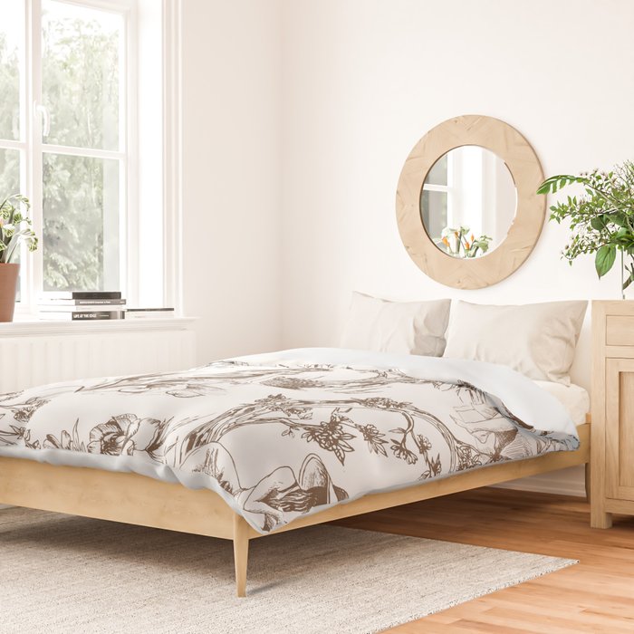 Toile de Jouy Contemporary French Boho Dark Brown & White Duvet Cover Gallery Image 2