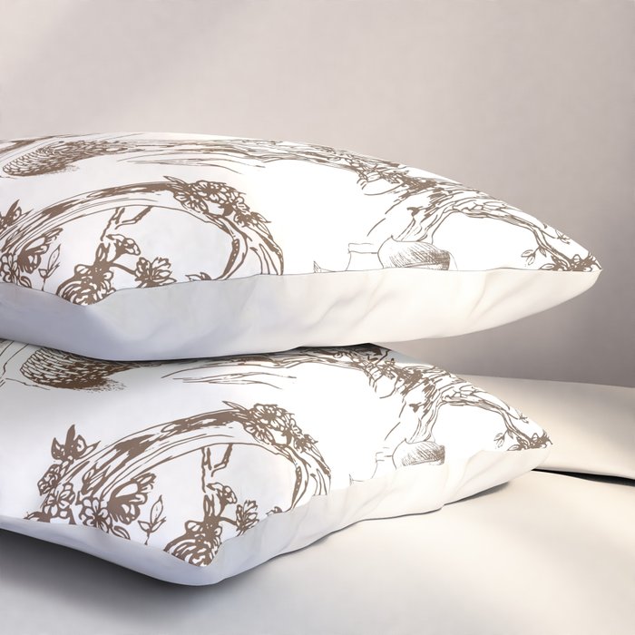 Toile de Jouy Contemporary French Boho Dark Brown & White Pillow Sham Gallery Image 3