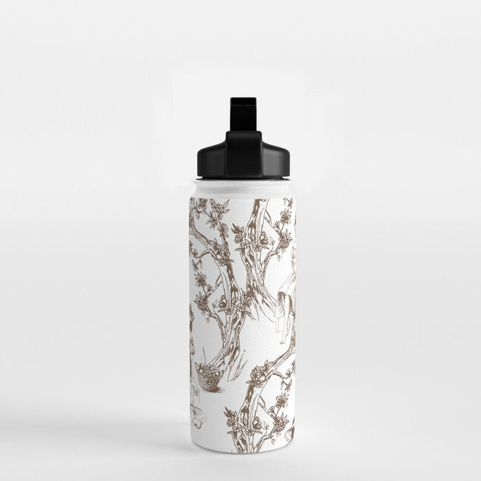 Toile de Jouy Contemporary French Boho Dark Brown & White Water Bottle Gallery Image 2