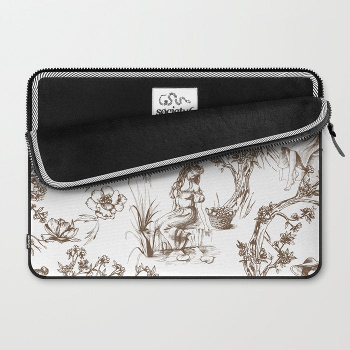 Toile de Jouy Contemporary French Boho Dark Brown & White Laptop Sleeve Gallery Image 2