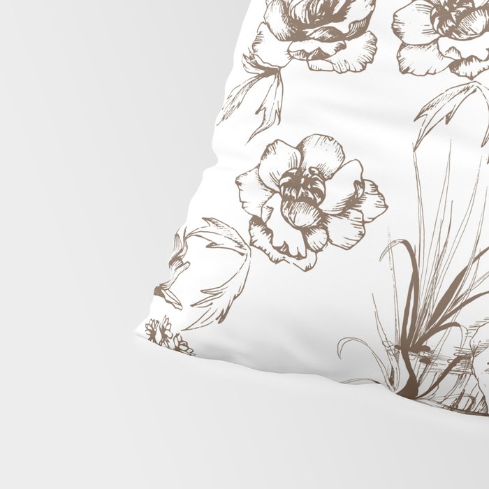 Toile de Jouy Contemporary French Boho Dark Brown & White Pillow Sham Gallery Image 4