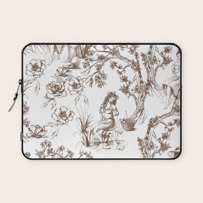 Toile de Jouy Contemporary French Boho Dark Brown & White Laptop Sleeve Gallery Image 1
