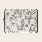 Toile de Jouy Contemporary French Boho Dark Brown & White Laptop Sleeve Gallery Image 1