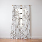 Toile de Jouy Contemporary French Boho Dark Brown & White Window Curtain Gallery Image 2