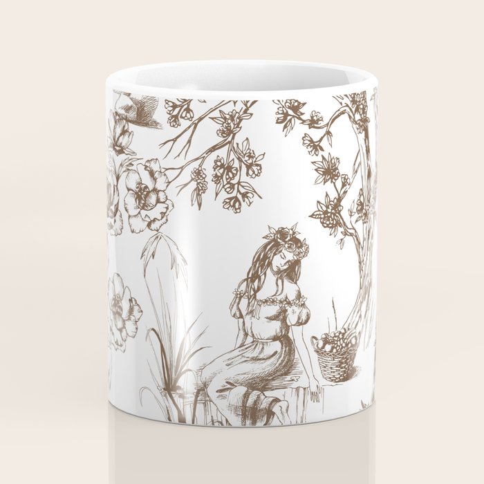 Toile de Jouy Contemporary French Boho Dark Brown & White Coffee Mug Gallery Image 4