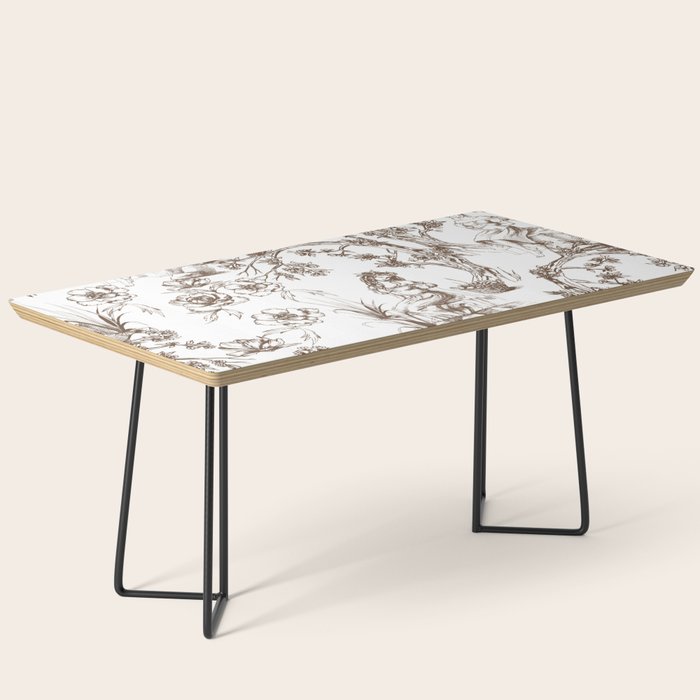 Toile de Jouy Contemporary French Boho Dark Brown & White Coffee Table Gallery Image 1