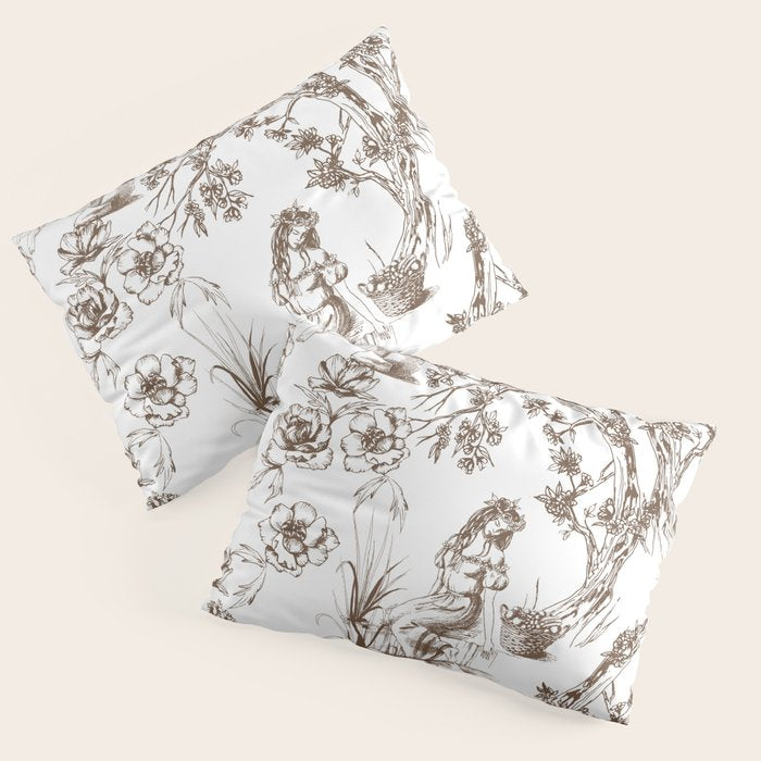 Toile de Jouy Contemporary French Boho Dark Brown & White Pillow Sham Gallery Image 3