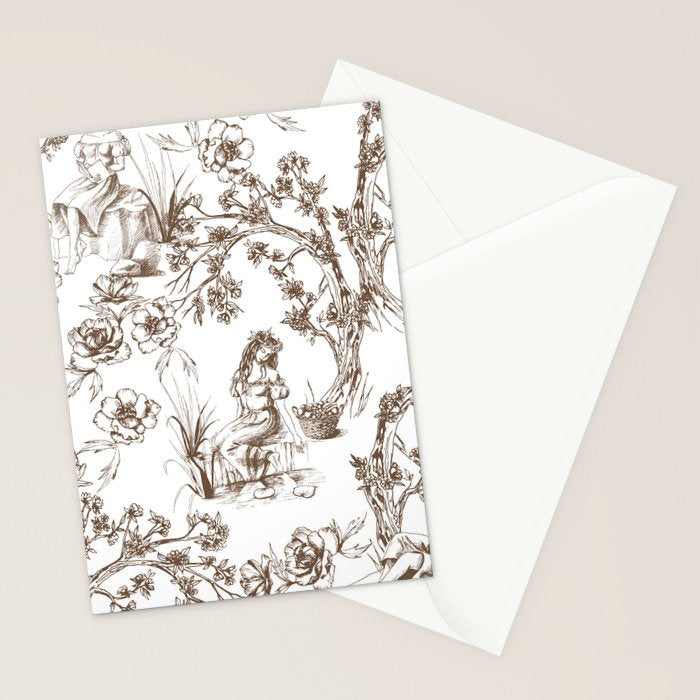 Toile de Jouy Contemporary French Boho Dark Brown & White Stationery Card Gallery Image 2