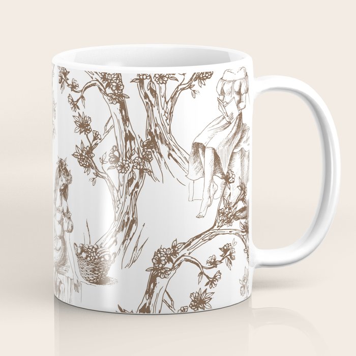 Toile de Jouy Contemporary French Boho Dark Brown & White Coffee Mug Gallery Image 1