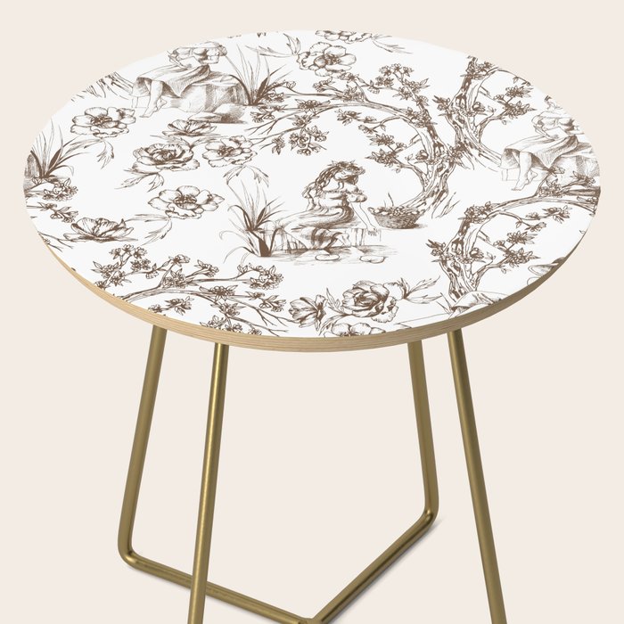 Toile de Jouy Contemporary French Boho Dark Brown & White Side Table Gallery Image 2