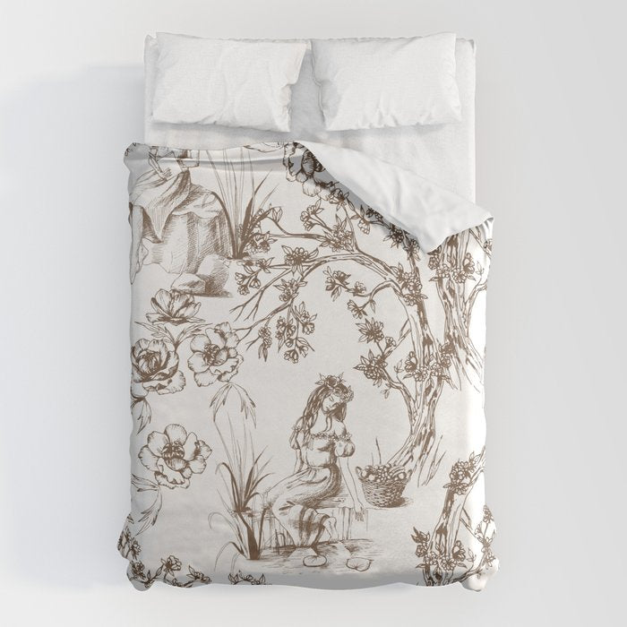 Toile de Jouy Contemporary French Boho Dark Brown & White Duvet Cover Gallery Image 6