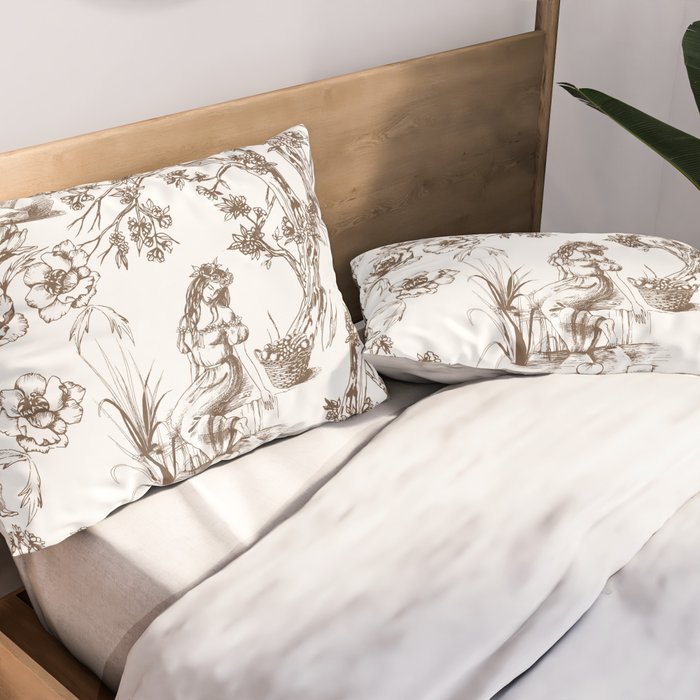 Toile de Jouy Contemporary French Boho Dark Brown & White Pillow Sham Gallery Image 2