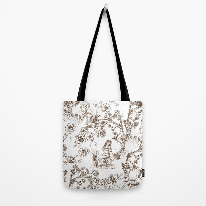 Toile de Jouy Contemporary French Boho Dark Brown & White Tote Bag Gallery Image 2