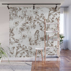 Toile de Jouy Contemporary French Boho Dark Brown & White Wall Mural Gallery Image 1