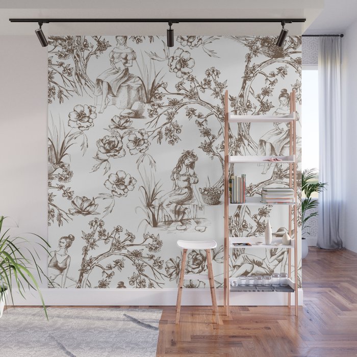 Toile de Jouy Contemporary French Boho Dark Brown & White Wall Mural Gallery Image 1