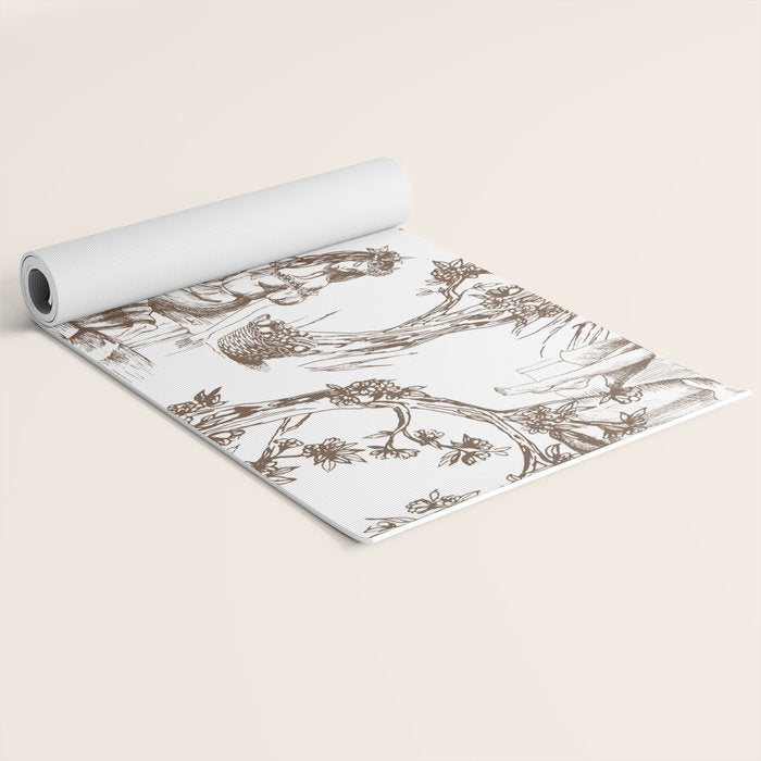 Toile de Jouy Contemporary French Boho Dark Brown & White Yoga Mat Gallery Image 2